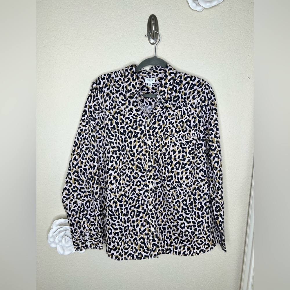 NTM J Crew Signature Fit Leopard Print Poplin Button Up Shirt XXL Pink Black Tan
